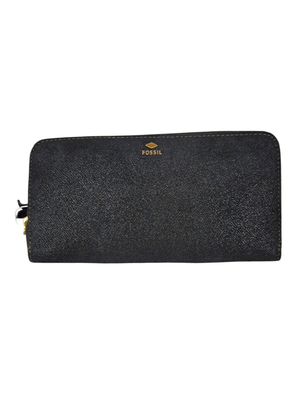 FOSSIL Zip Around Leather Zipper Black Sparkle